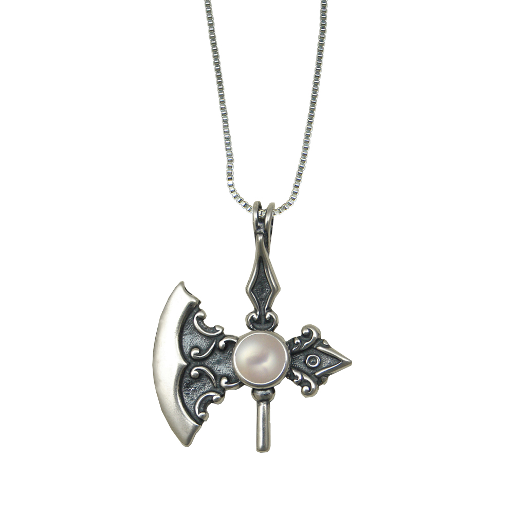 Sterling Silver Royal Battle Axe Pendant With Cultured Freshwater Pearl